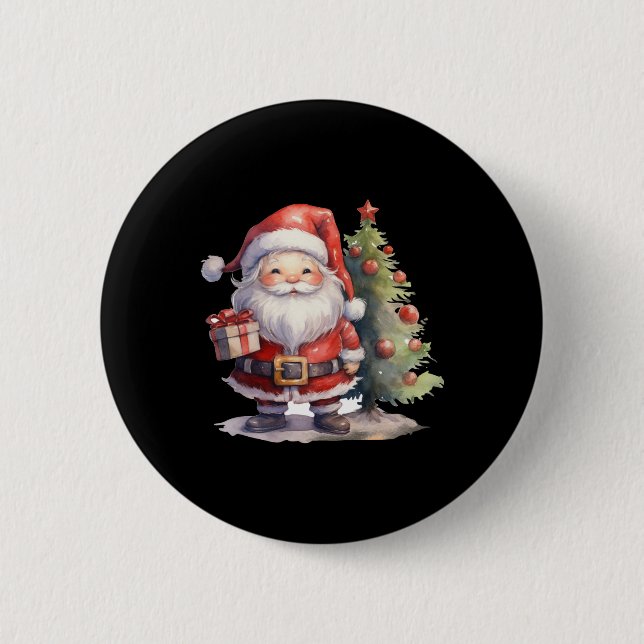 Santa Claus And Christmas Tree  6 Cm Round Badge (Front)
