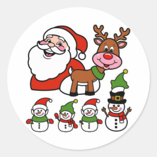 Santa claus and cute snowmens classic round sticker