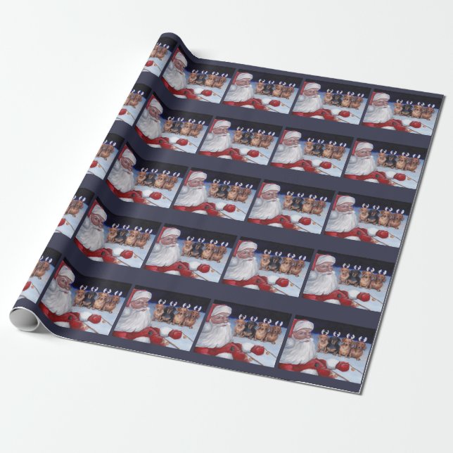Santa Claus and Dachshunds Christma Wrapping Paper (Unrolled)