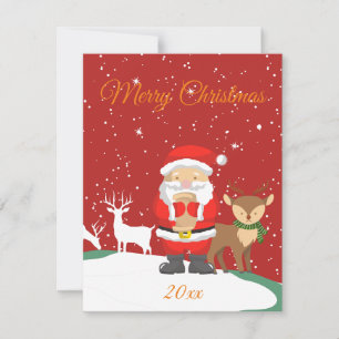 Santa Claus and deer cute retro trendy winter xmas Card