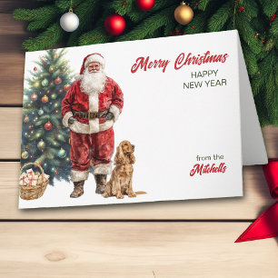 Santa Claus and English Cocker Spaniel Christmas Holiday Card