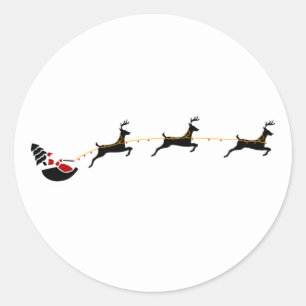 Santa Claus and Flying Reindeer Minimalist Classic Round Sticker