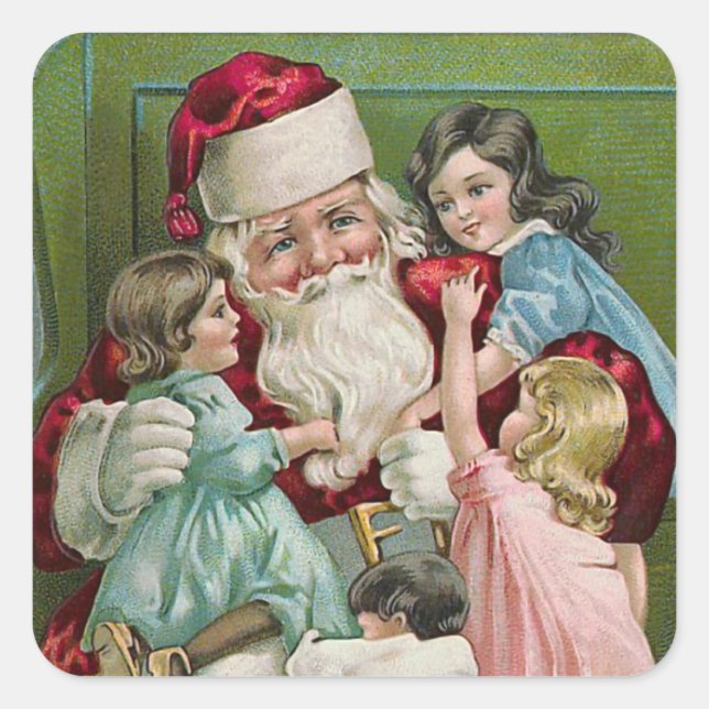"Santa Claus and Four Children" Square Sticker (Front)