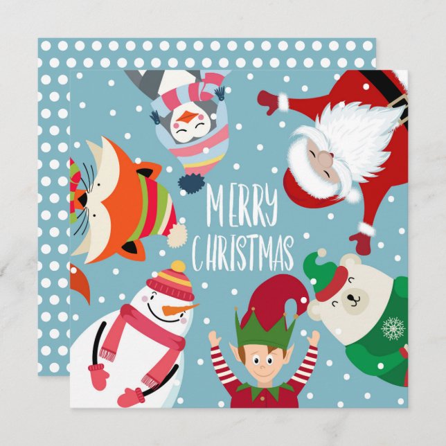 Santa Claus and Friends Flat Christmas Card (Front/Back)