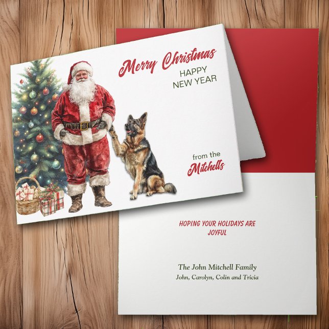 Santa Claus and German Shepherd Dog Christmas Holiday Card (Creator Uploaded)