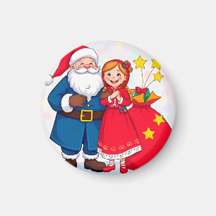 Santa Claus and Girl with a Gift Bag Magnet