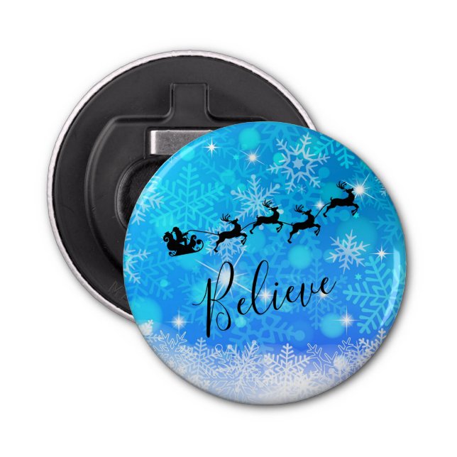 Santa Claus and his Flying Reindeer - Believe Bottle Opener (Front)