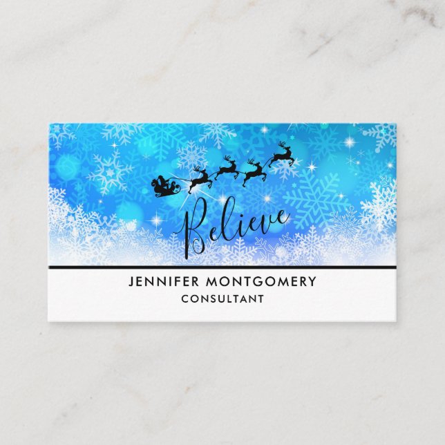 Santa Claus and his Flying Reindeer - Believe Business Card (Front)