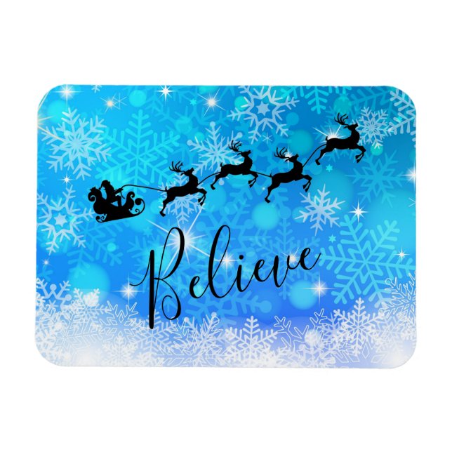 Santa Claus and his Flying Reindeer - Believe Magnet (Horizontal)