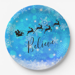 Santa Claus and his Flying Reindeer - Believe Paper Plate