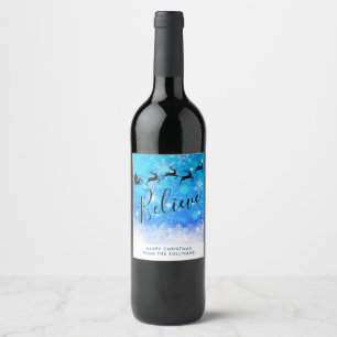 Santa Claus and his Flying Reindeer - Believe Wine Label