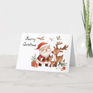 Santa Claus and his helpers & whimsical Christmas Card