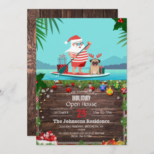 Santa Claus and His Pug on a Surfboard          Invitation