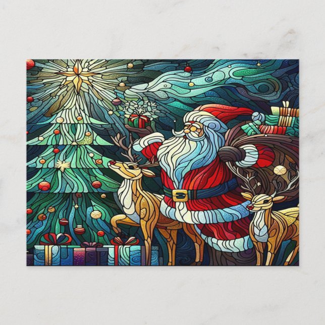 Santa Claus and His Reindeer Bearing Gifts Postcard (Front)