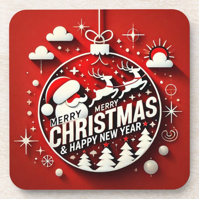 Santa Claus and Holiday Decor Coaster (Front)