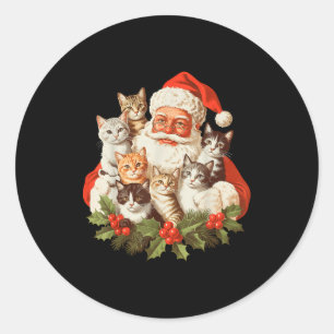 Santa Claus And Kittens Cats Christmas  Classic Round Sticker