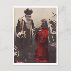 Santa Claus and Little Angel Girl Christmas Holiday Postcard