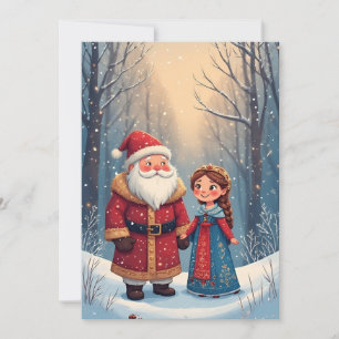 Santa Claus and Little Snow Maiden christmas scene Card