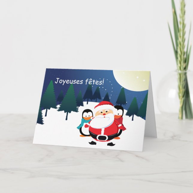 Santa Claus and Manchot Santa Claus maps Holiday Card (Front)