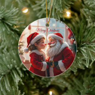 Santa Claus and Mrs. Claus celebrate X-Mas, fun  Ceramic Tree Decoration