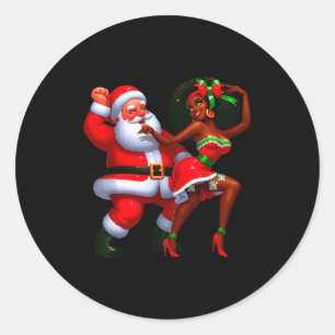 Santa Claus And Mrs Claus Dancing Melanin Christma Classic Round Sticker