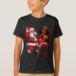 Santa Claus And Mrs Claus Dancing Melanin Christma T-Shirt