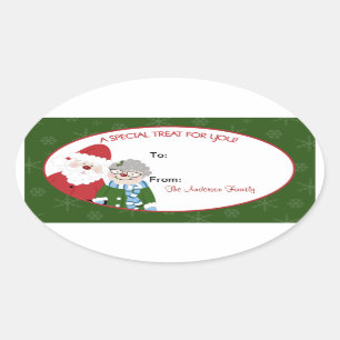 Santa Claus and Mrs. Claus Oval Baking Labels