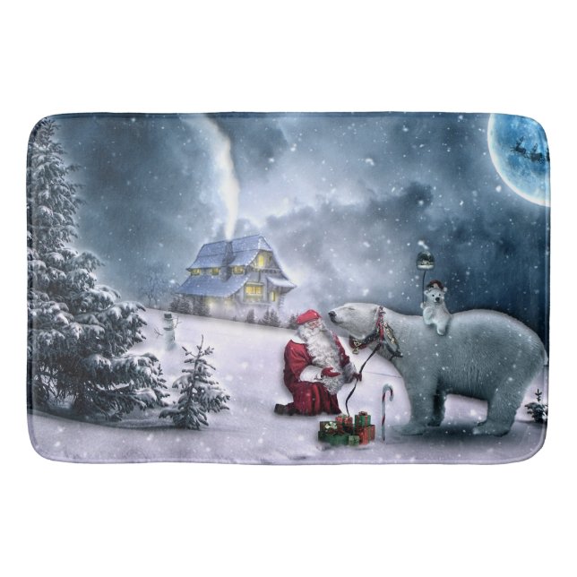 Santa Claus and Polar Bear Bath Mat (Front)