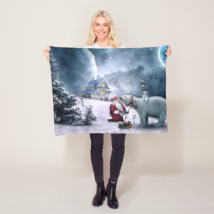Santa Claus and Polar Bear Fleece Blanket