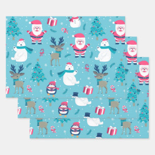Santa Claus And Polar Bear Wrapping Paper Sheet
