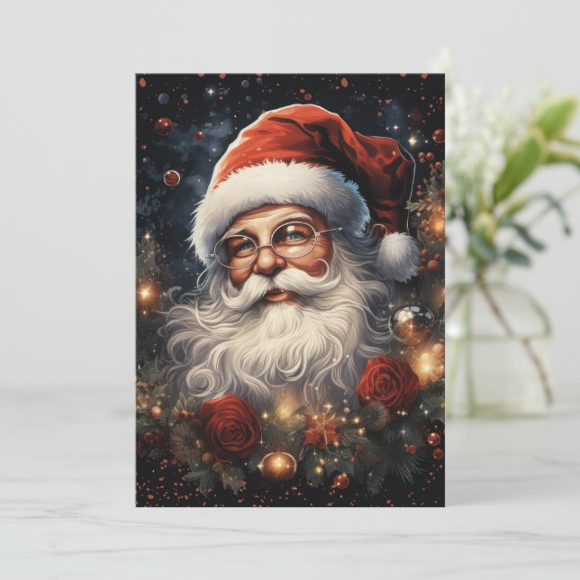 Santa Claus and Red Roses Holiday Card (Standing Front)