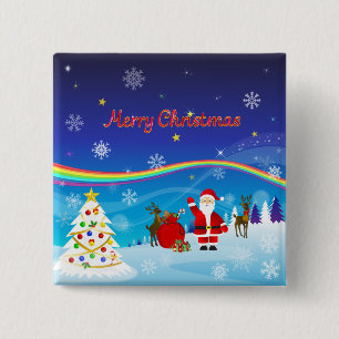 Santa Claus and Reindeer 15 Cm Square Badge