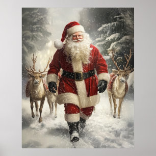 Santa Claus and Reindeer Christmas Wall Art