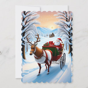 Santa Claus and Reindeer Flat Holiday Card