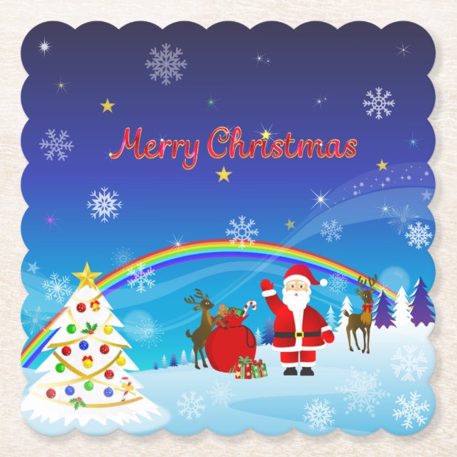 Santa Claus and Reindeer Paper Coaster (Front)
