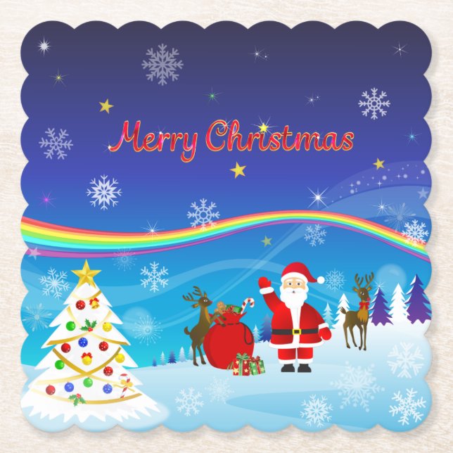 Santa Claus and Reindeer Paper Coaster (Front)