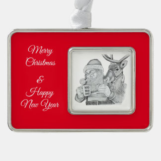 Santa Claus and Reindeer Silver Plated Framed Ornament
