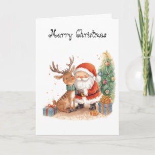 Santa Claus and reindeer whimsical Greeting Card