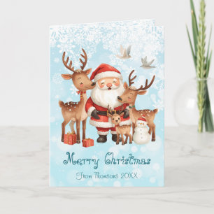 Santa Claus and reindeers whimsical Christmas Card