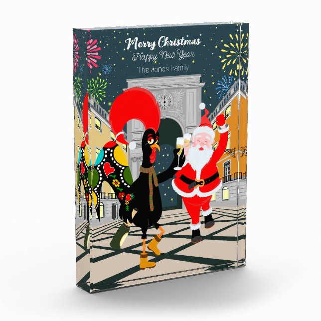 Santa Claus and Rooster Champagne Toast to New Yea Photo Block (Left)