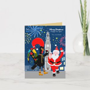 Santa Claus and Rooster toast to the New Year Card
