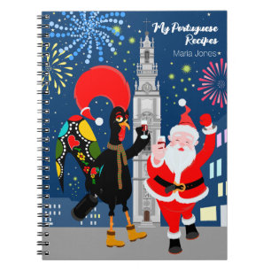 Santa Claus and Rooster toast to the New Year Notebook