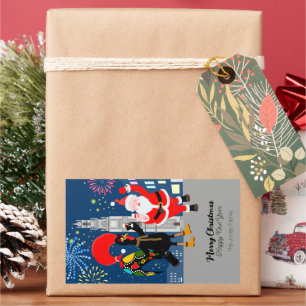 Santa Claus and Rooster toast to the New Year Rectangular Sticker