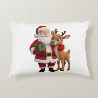 Santa Claus and Rudolph Cartoon Decorative Cushion