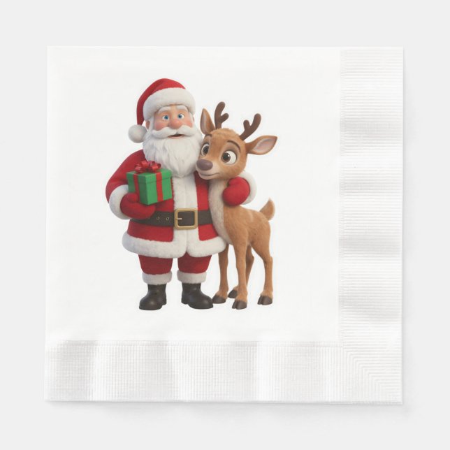 Santa Claus and Rudolph Cartoon Napkin (Front)