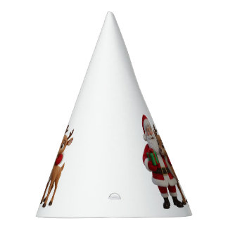 Santa Claus and Rudolph Cartoon Party Hat
