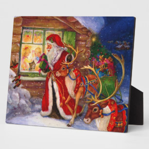 Santa claus and rudolph plaque