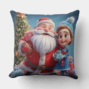 Santa Claus and Snow Maiden Celebrating Christmas Cushion