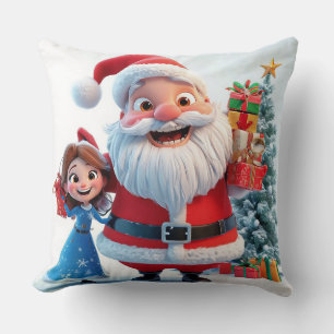 Santa Claus and Snow Maiden Celebrating Christmas Cushion