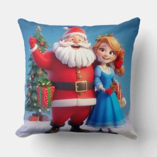 Santa Claus and Snow Maiden Celebrating Christmas Cushion